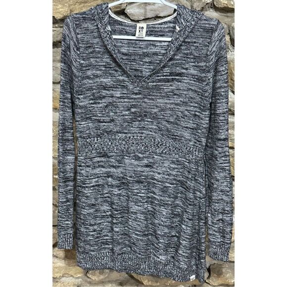Women’s Roxy Heather Grey Long Sleeve Hooded Knit Sweater Dress Womens Large - Picture 1 of 7